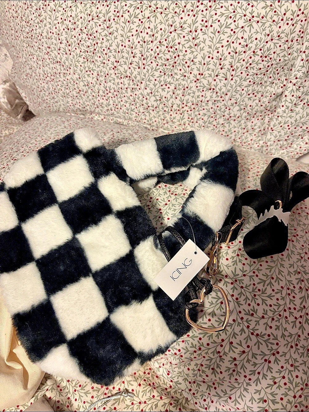 Checkered Shoulder Bag in Black & White NWT